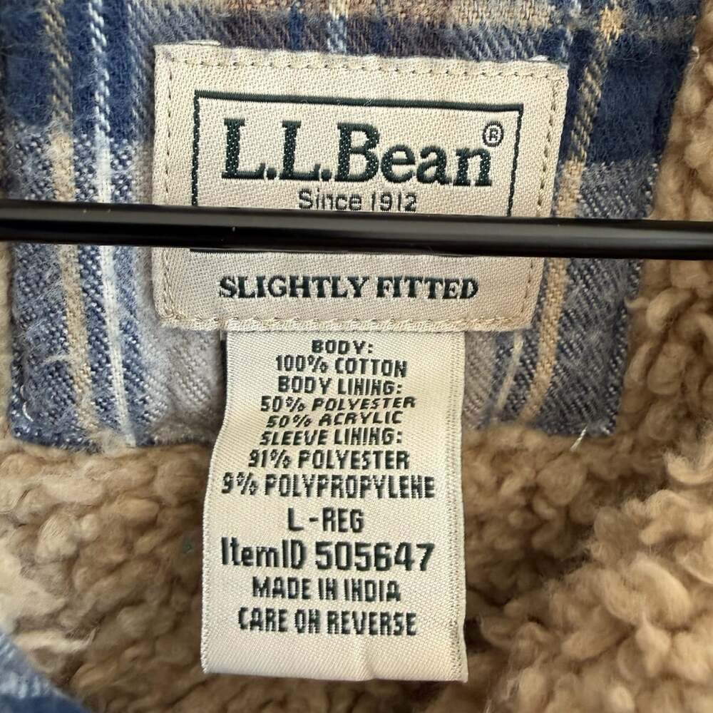 LL Bean Men’s Sherpa Lined Scotch Plaid Shirt Snap Front Shacket Size L Blue - Picture 4 of 7